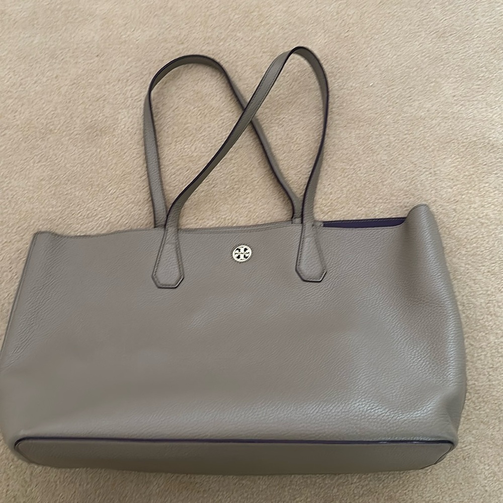 Tory Burch tote! Grayish taupe in color.